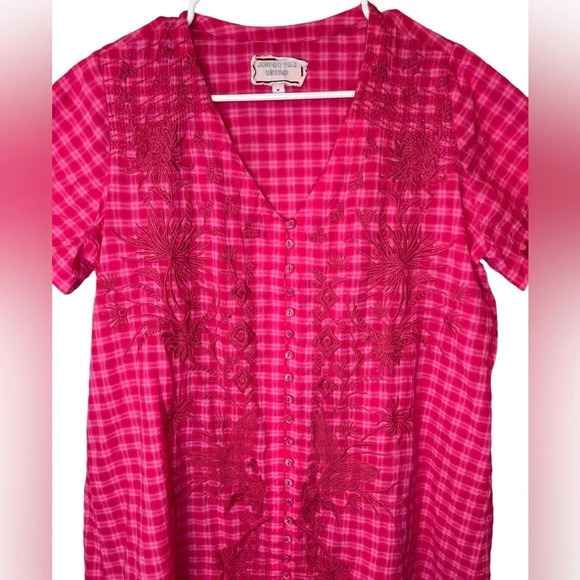 Johnny Was Devere Breezy Dress In Pink Plaid Embroidered Size Medium - Picture 5 of 11